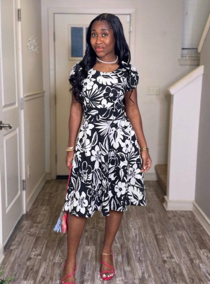 Magnolia Midi Dress (Black/White)