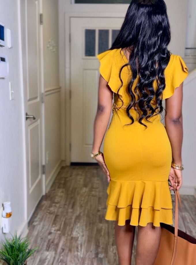 Belle ruffle midi dress (Mustard)