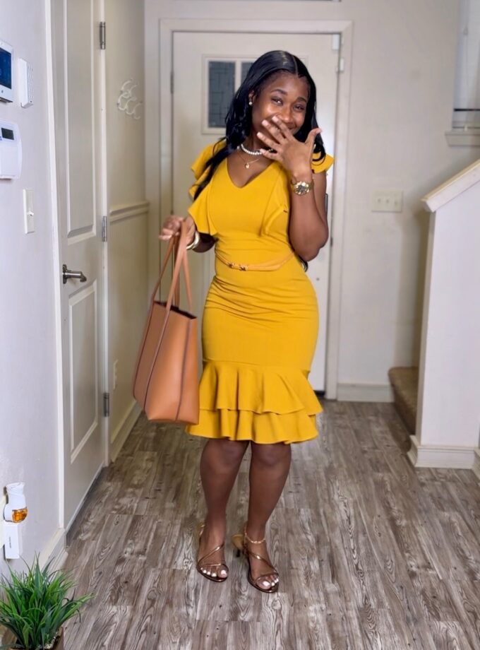 Belle ruffle midi dress (Mustard)