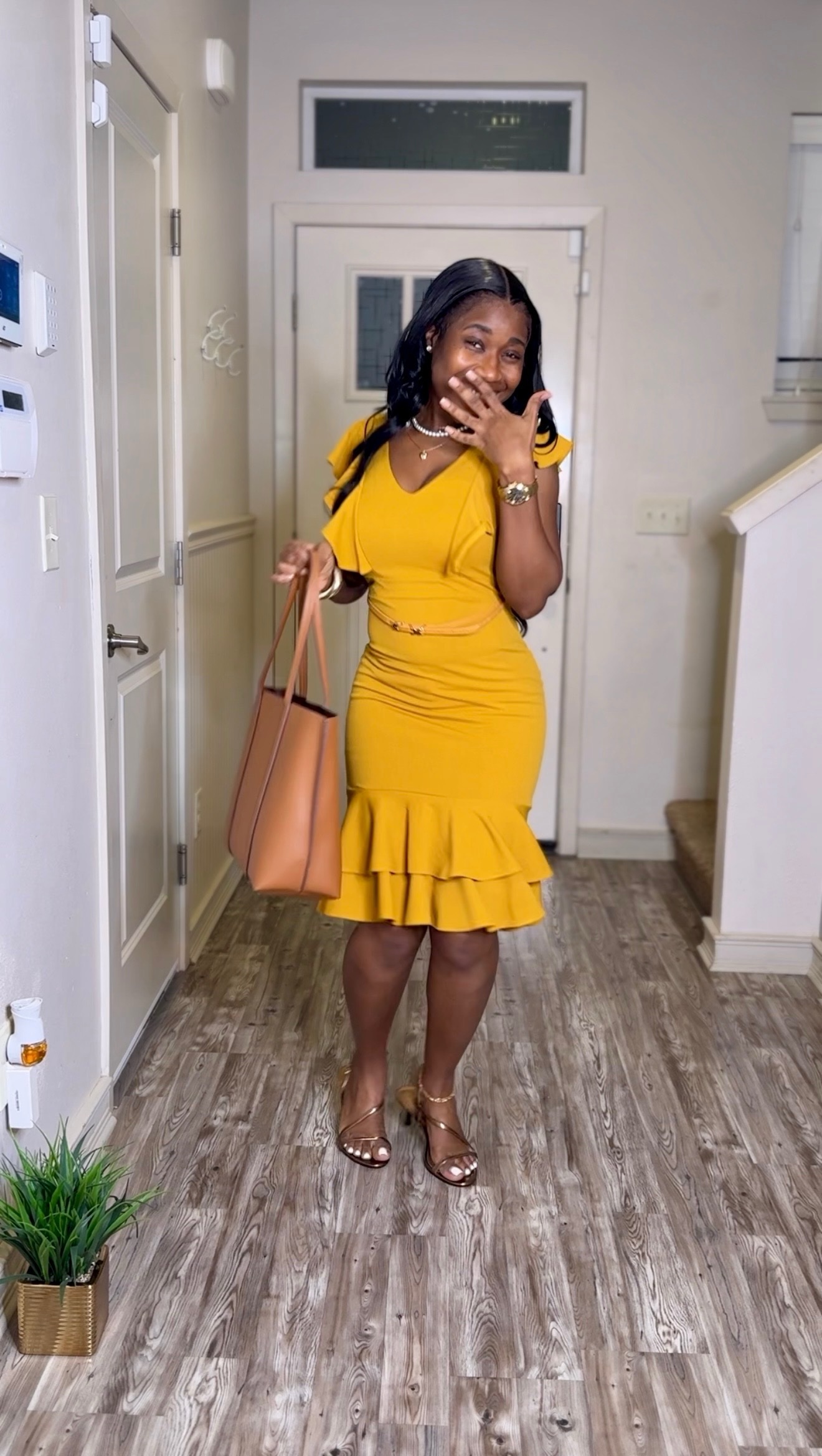 Belle ruffle midi dress (Mustard) - Image 3
