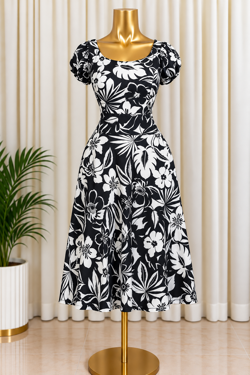 Magnolia Midi Dress (Black/White)