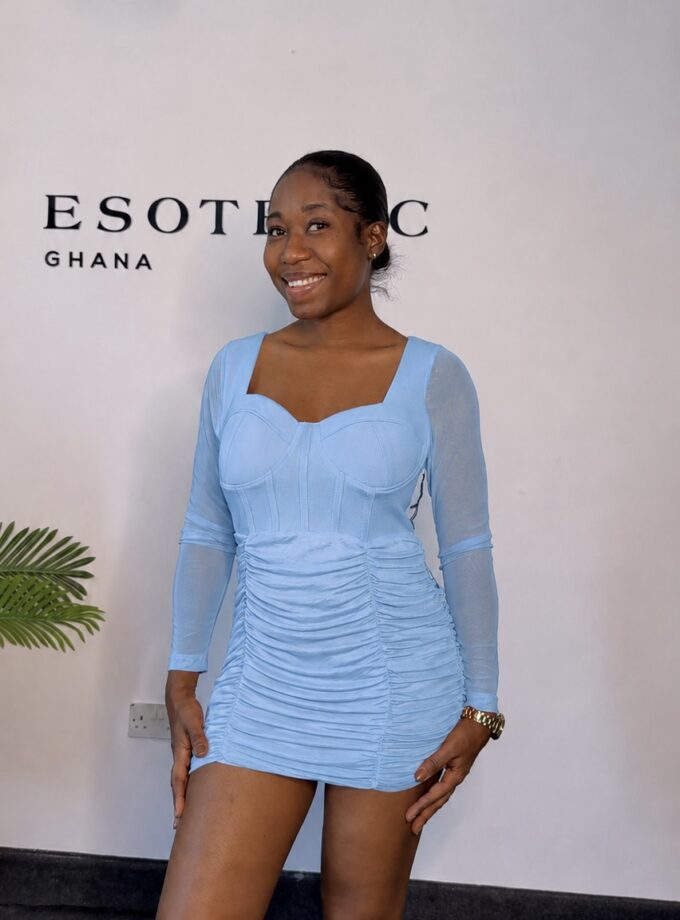 Enchanté Ruched Mini Dress (Spring Blue)