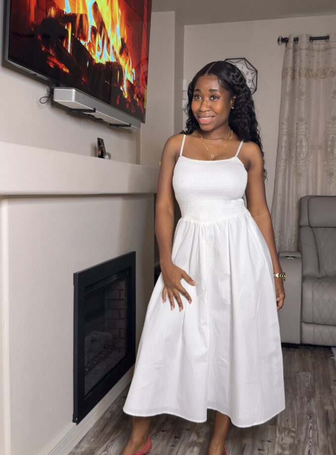 Timeless Charm Midi Dress (White) - Medium