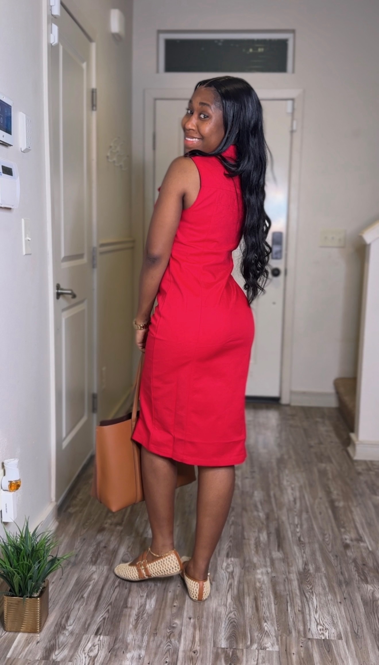 Uptown Button Midi Dress (Red) - Image 2