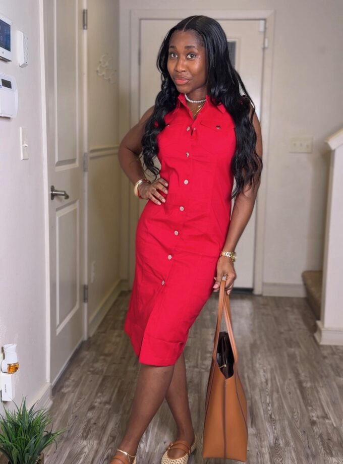 Uptown Button Midi Dress (Red)