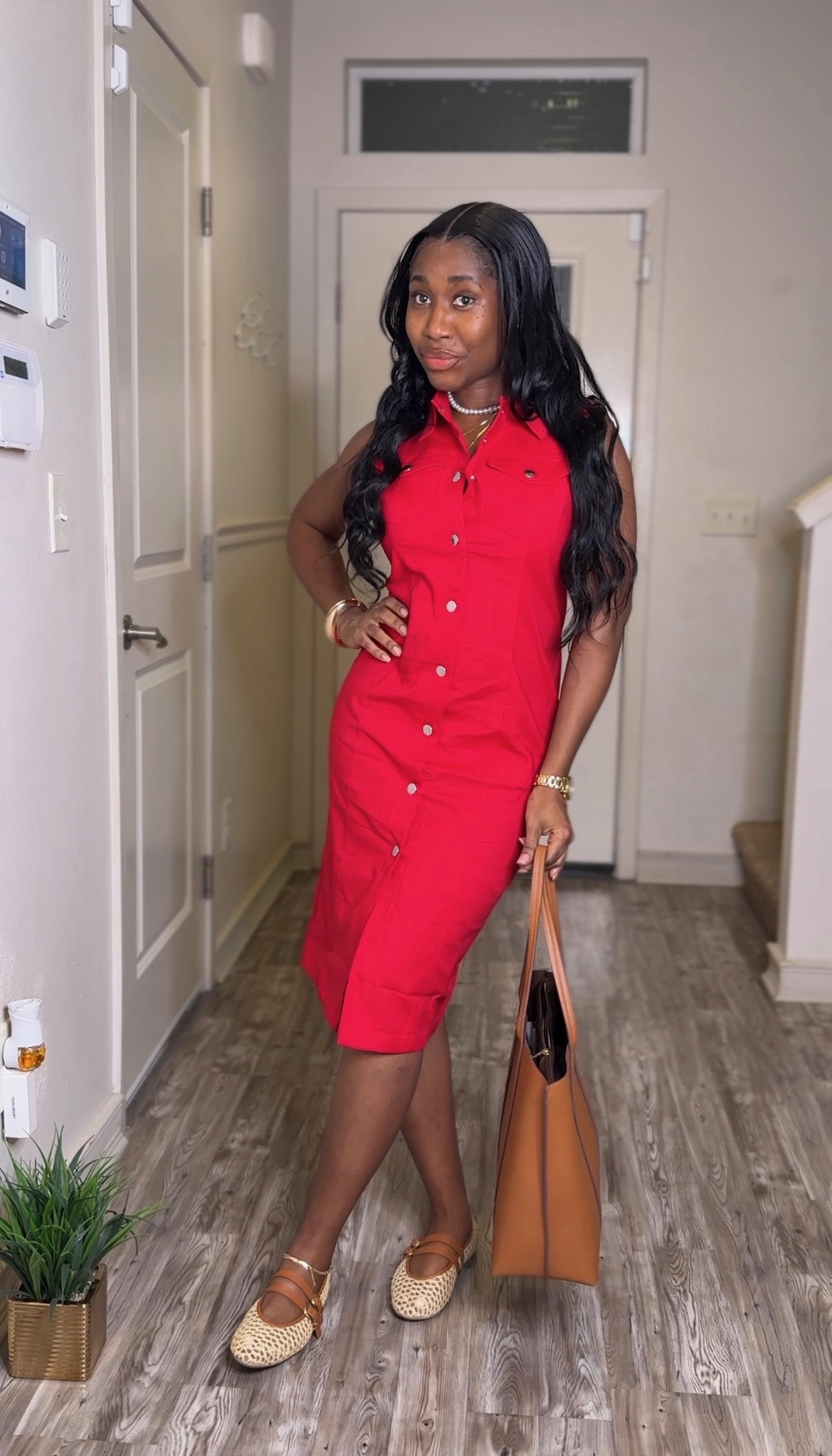 Uptown Button Midi Dress (Red) - Image 3