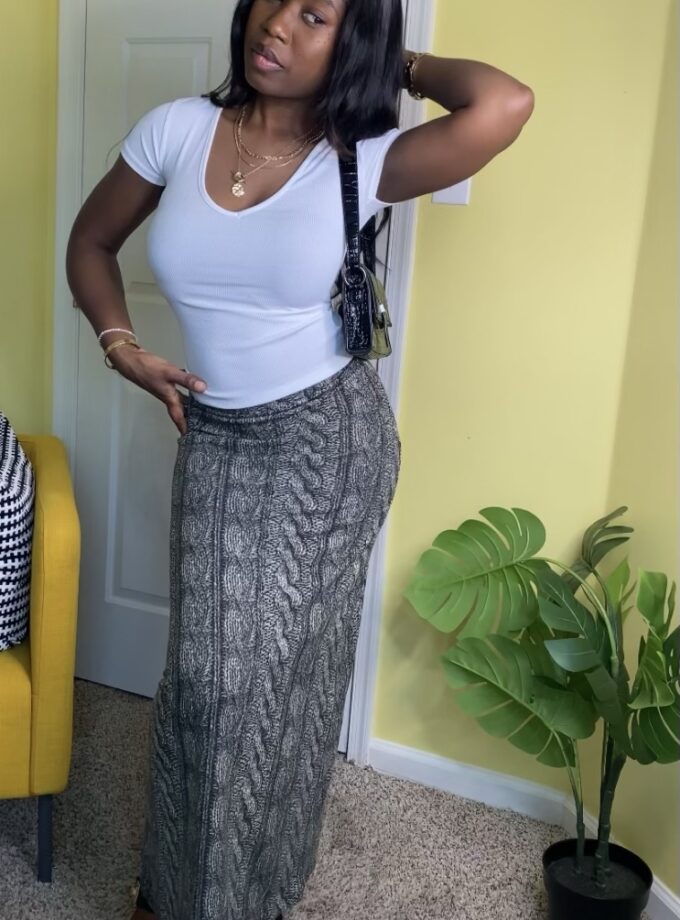 Ribbed Knit Maxi Skirt (Green)