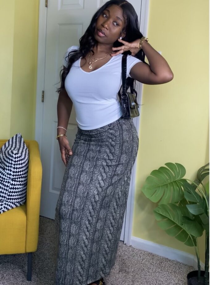 Ribbed Knit Maxi Skirt (Green)