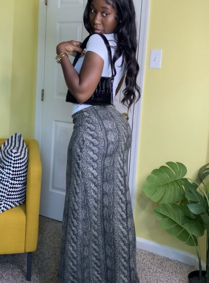 Ribbed Knit Maxi Skirt (Green)