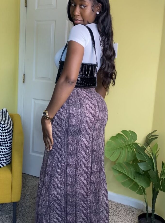 Ribbed Knit Maxi Skirt (Eggplant)