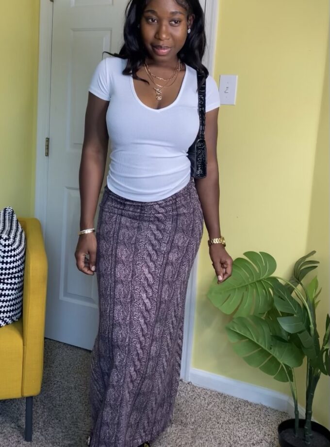 Ribbed Knit Maxi Skirt (Eggplant)