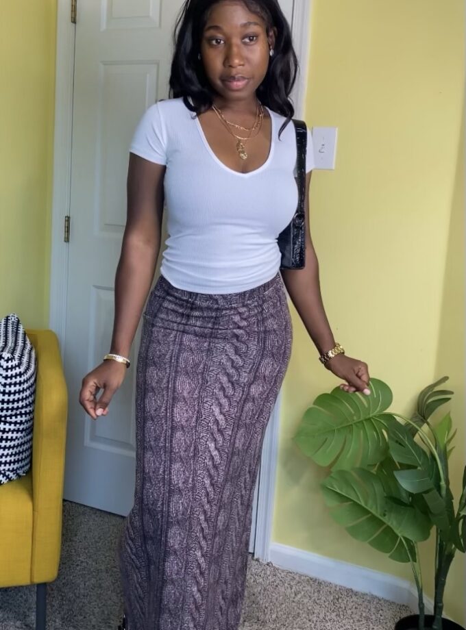 Ribbed Knit Maxi Skirt (Eggplant)