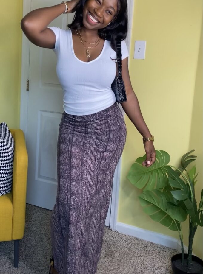 Ribbed Knit Maxi Skirt (Eggplant)