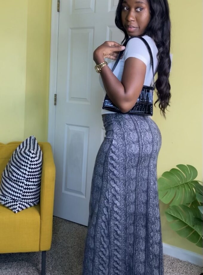 Ribbed Knit Maxi Skirt (Charcoal)
