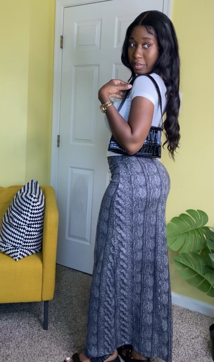 Ribbed Knit Maxi Skirt (Charcoal) - Image 2