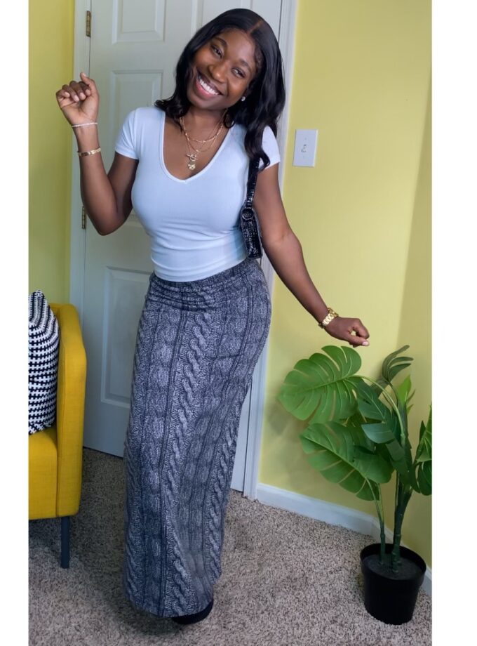 Ribbed Knit Maxi Skirt (Charcoal)