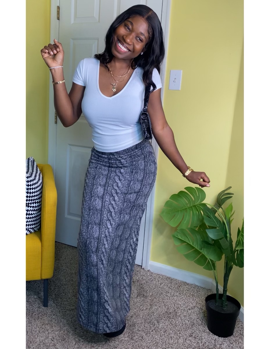 Ribbed Knit Maxi Skirt (Charcoal) - Image 3