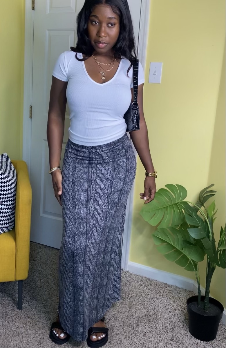 Ribbed Knit Maxi Skirt (Charcoal)