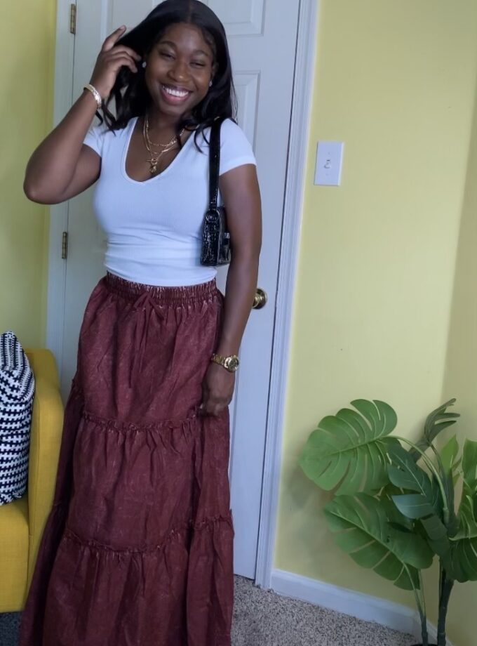 Tiered maxi skirt (Burgundy)