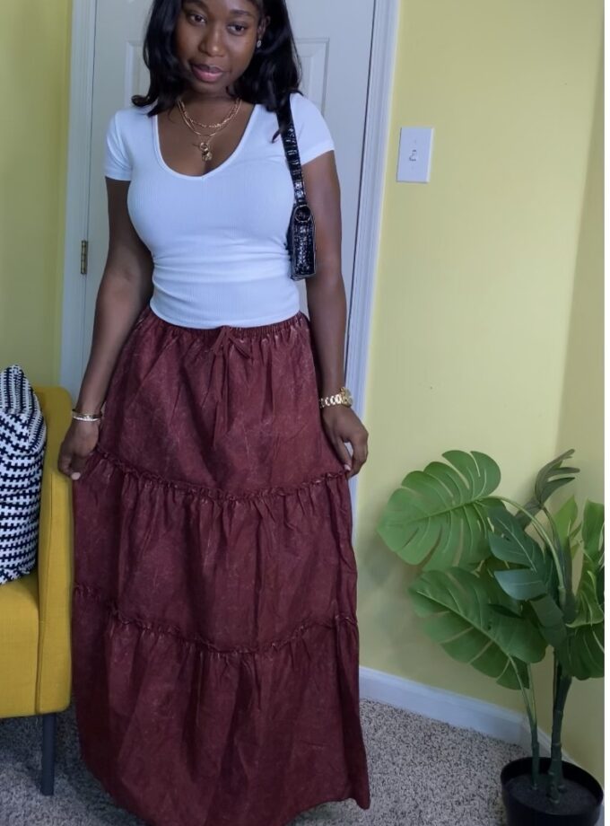 Tiered maxi skirt (Burgundy)