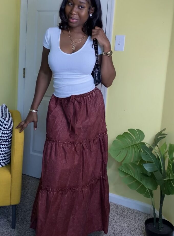 Tiered maxi skirt (Burgundy)