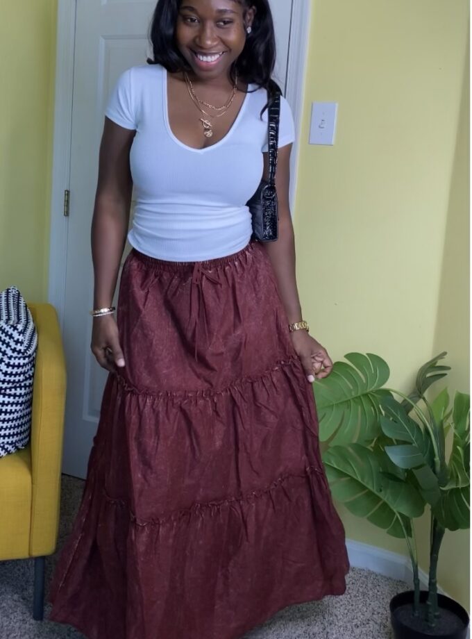 Tiered maxi skirt (Burgundy)