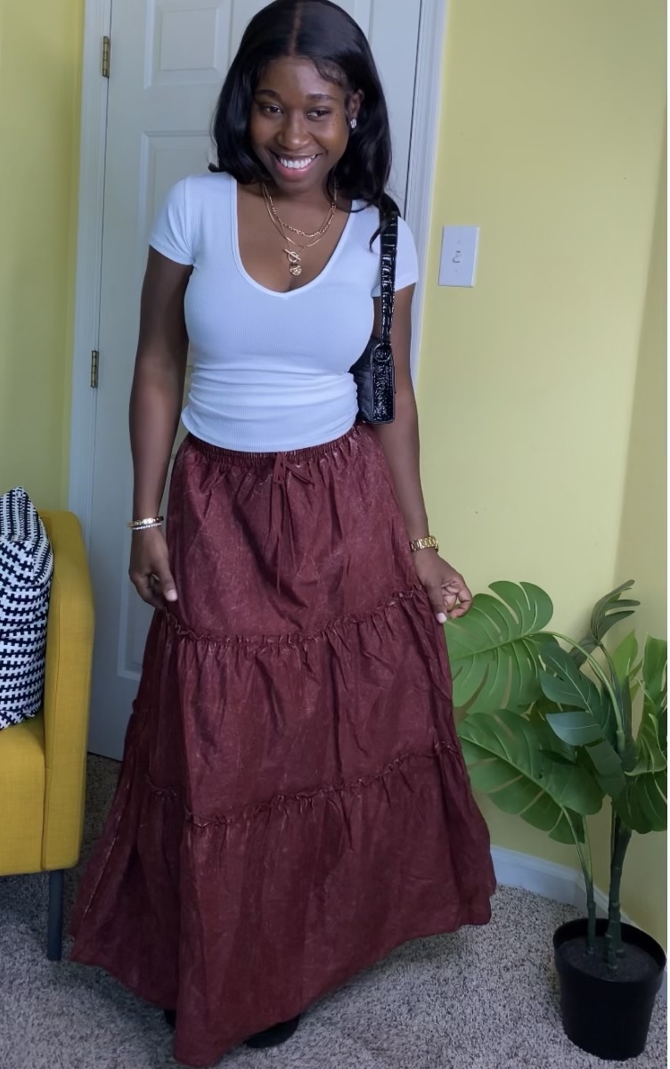 Tiered maxi skirt (Burgundy)