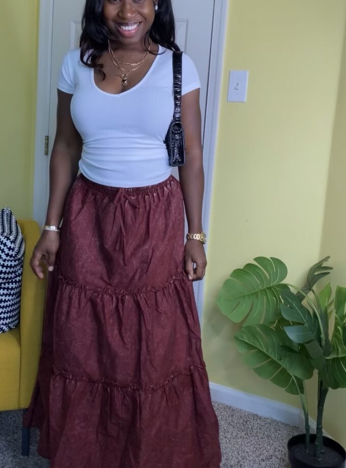 Tiered maxi skirt (Burgundy)