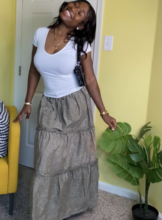 Tiered Maxi Skirt (Green)