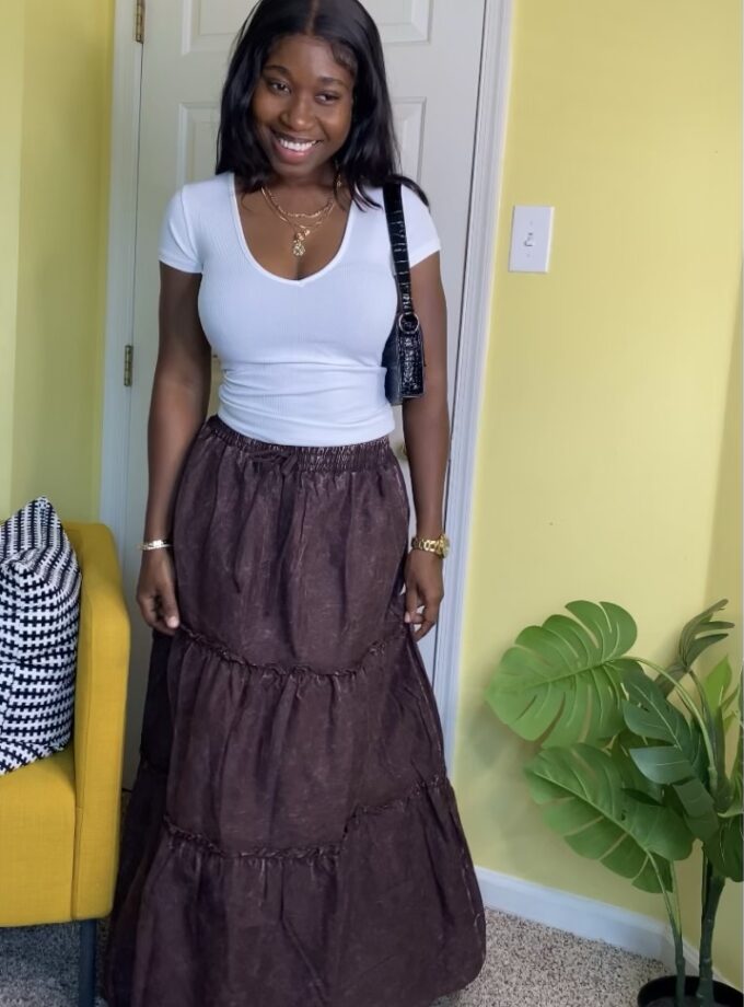 Tiered Maxi Skirt (Brown)