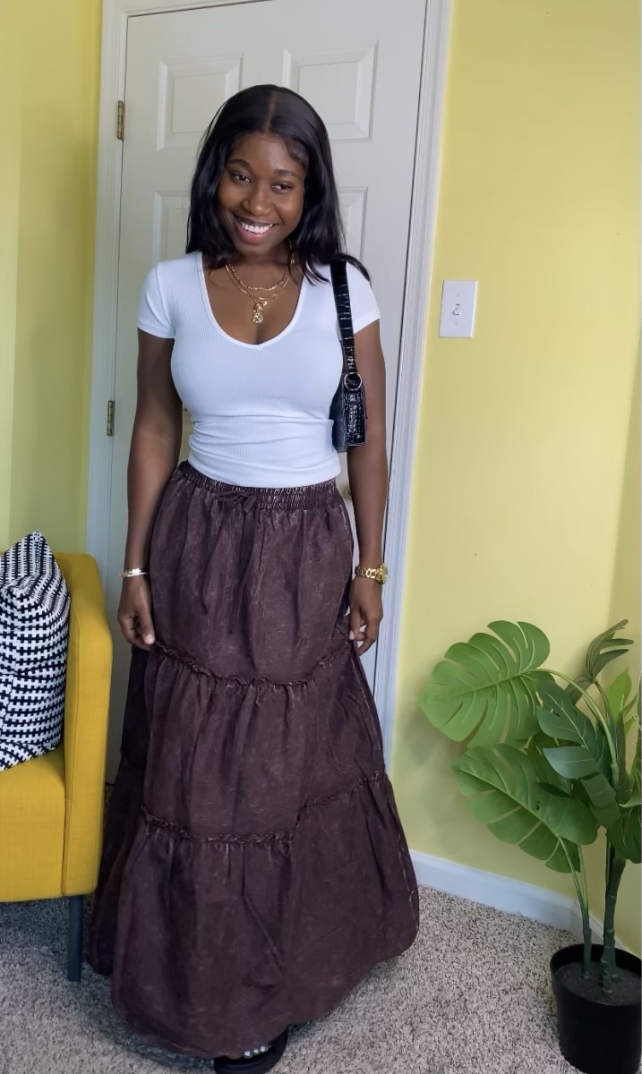 Tiered Maxi Skirt (Brown)