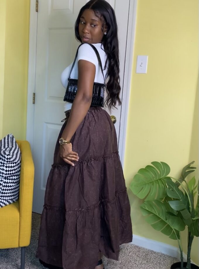 Tiered Maxi Skirt (Brown)