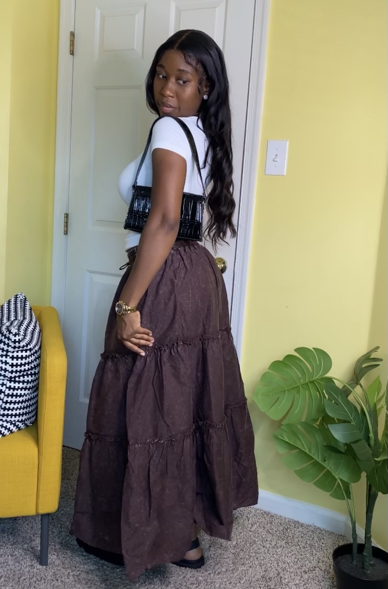 Tiered Maxi Skirt (Brown) - Image 2