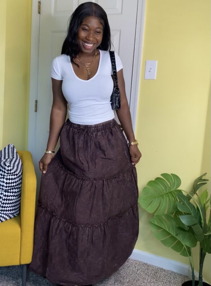 Tiered Maxi Skirt (Brown)
