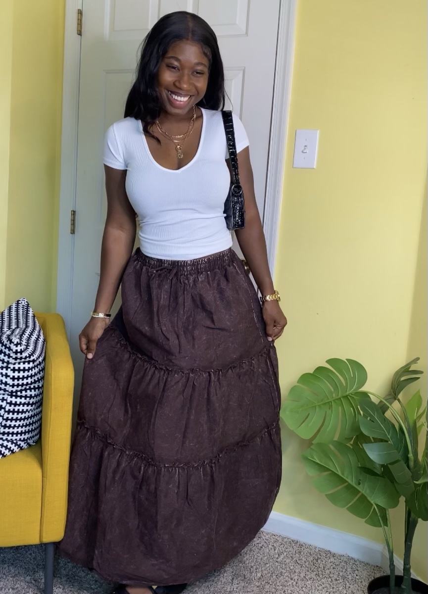 Tiered Maxi Skirt (Brown) - Image 5