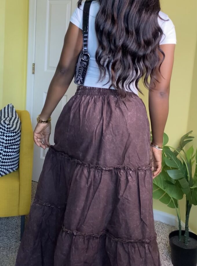 Tiered Maxi Skirt (Brown)