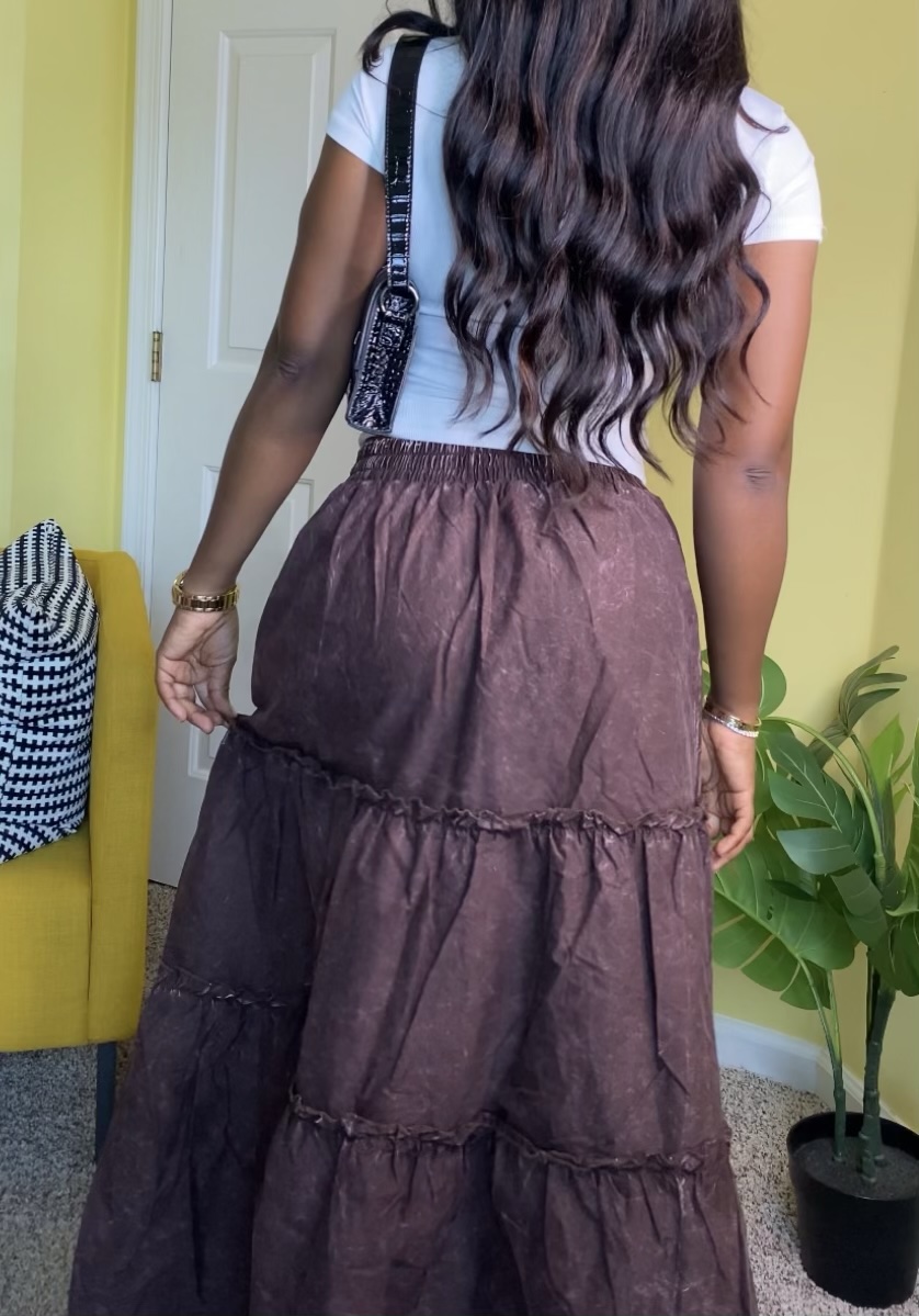 Tiered Maxi Skirt (Brown) - Image 4