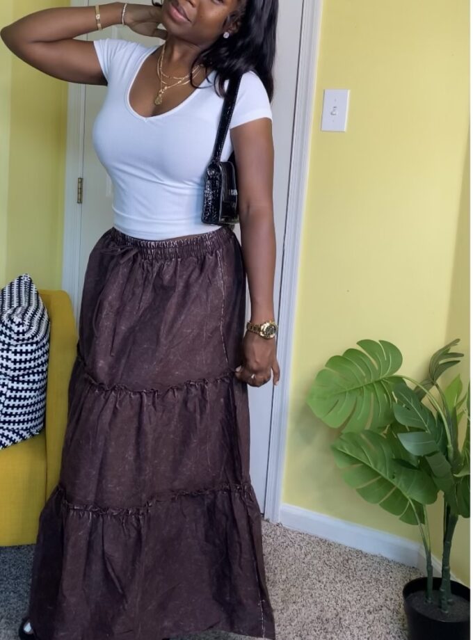 Tiered Maxi Skirt (Brown)