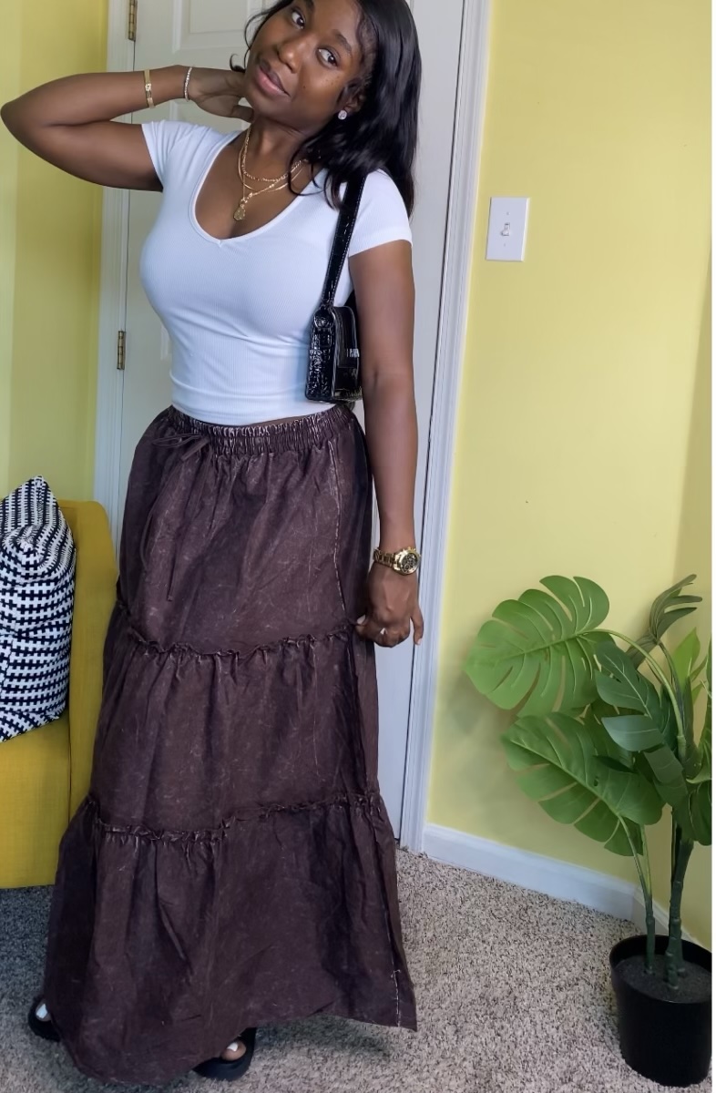 Tiered Maxi Skirt (Brown) - Image 3