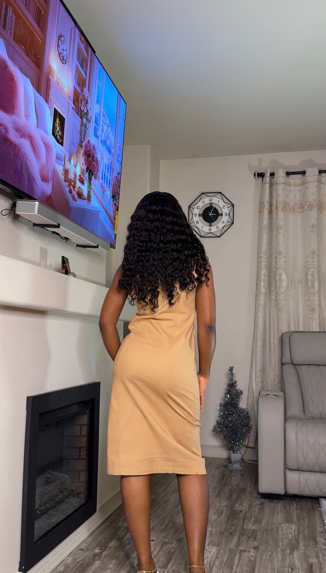 Uptown Button Midi Dress (Nude) - Image 2