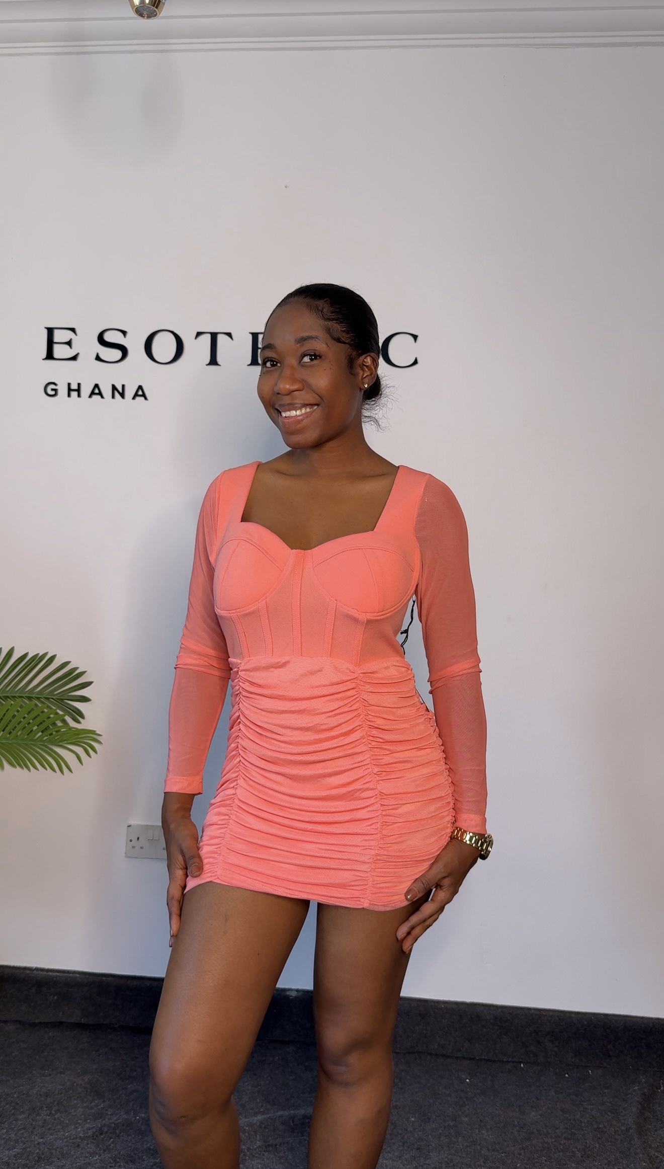 Enchanté Ruched Mini Dress (Peach)