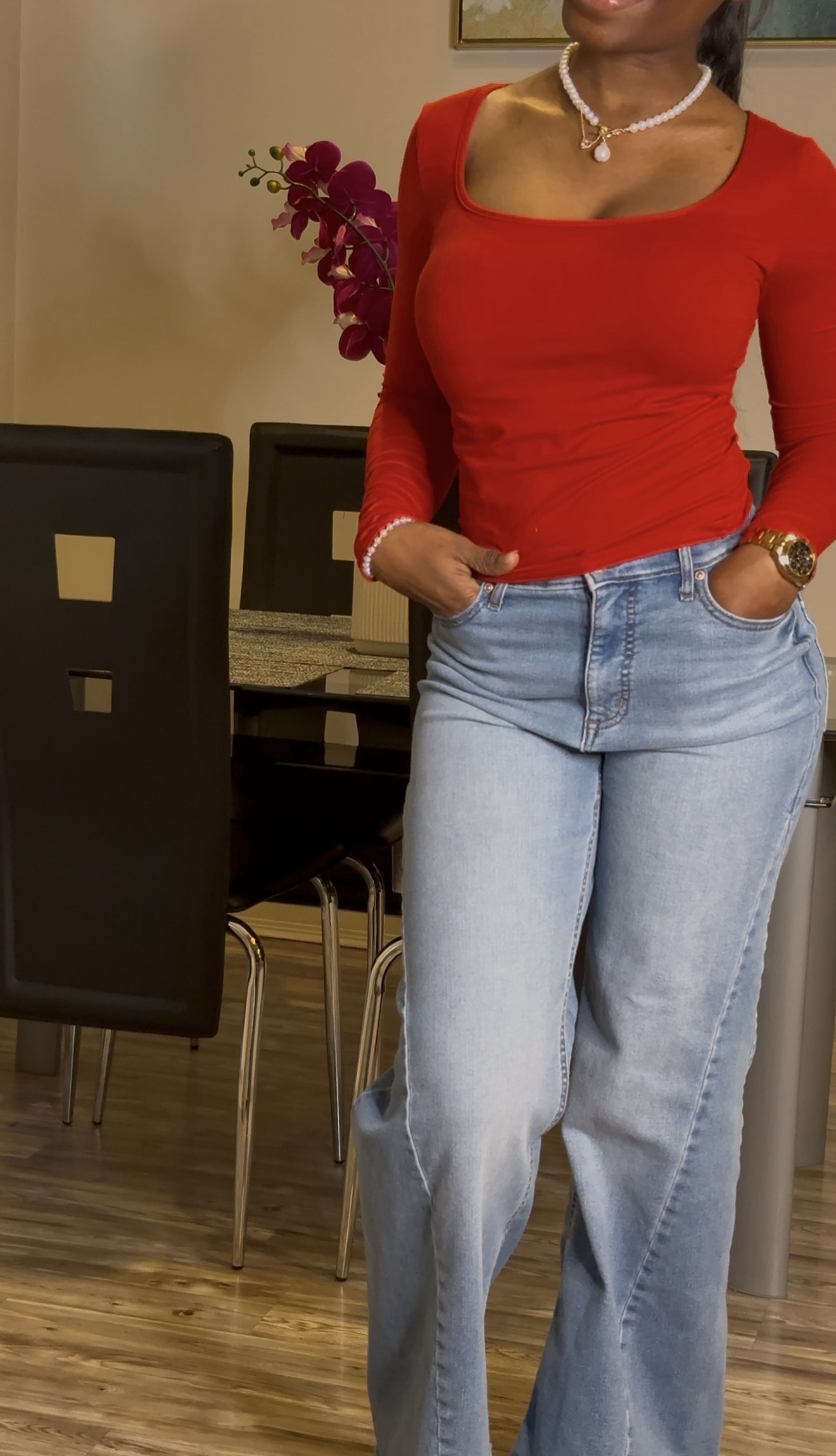 City Chic Square Neck Top (Red) - Image 2