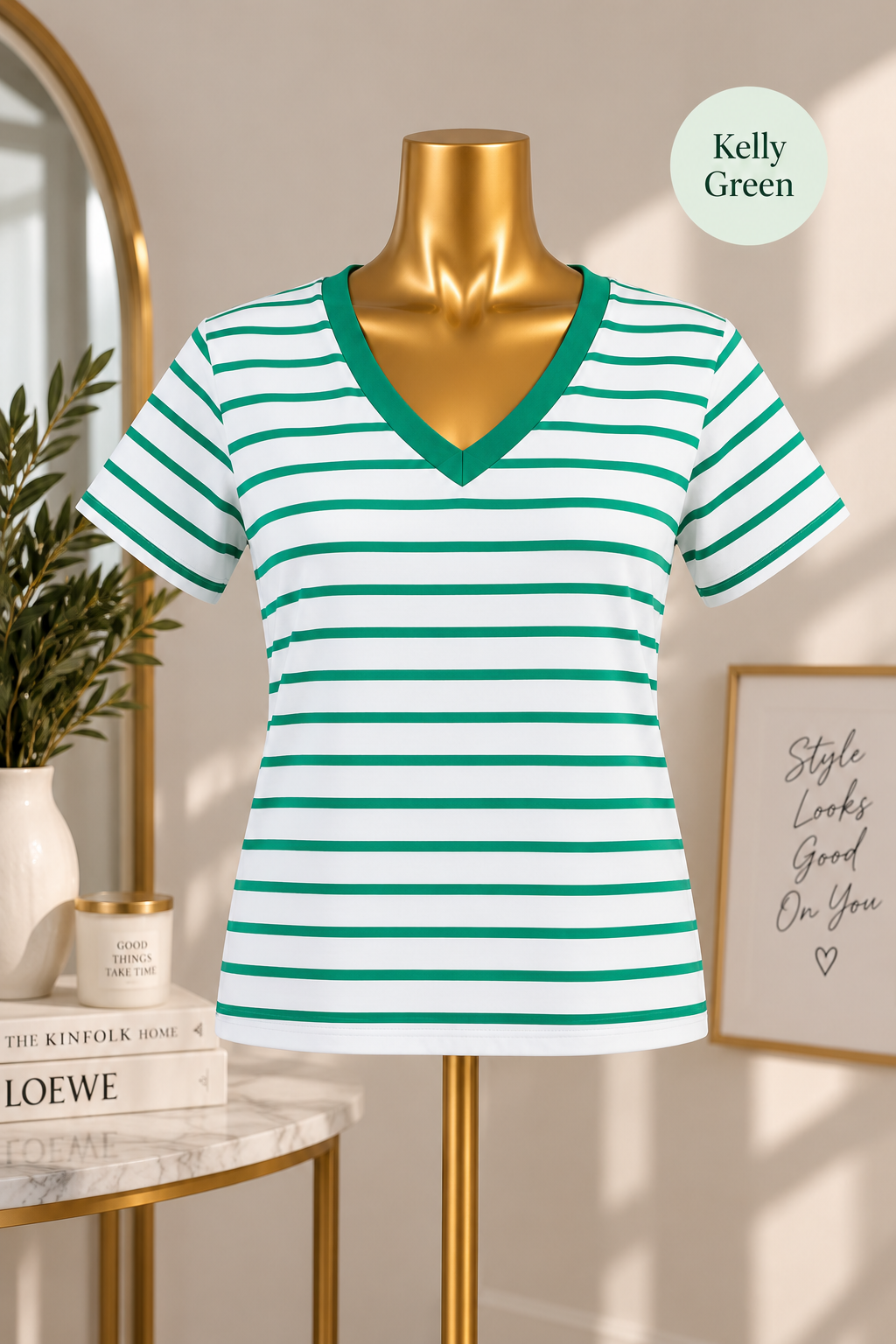 Stripe V-Neck Tee (Kelly Green)