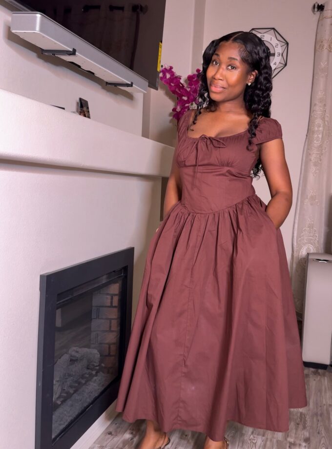 Adeline Midi Dress (Brown)