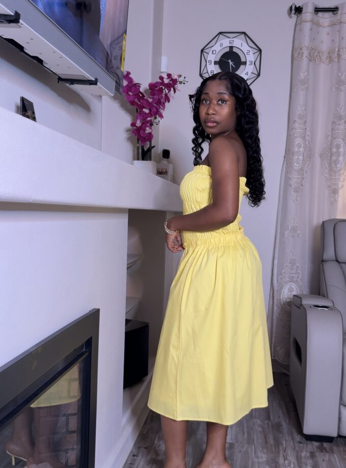 A1055 Strapless Smocked Maxi Dress (Butter Yellow)