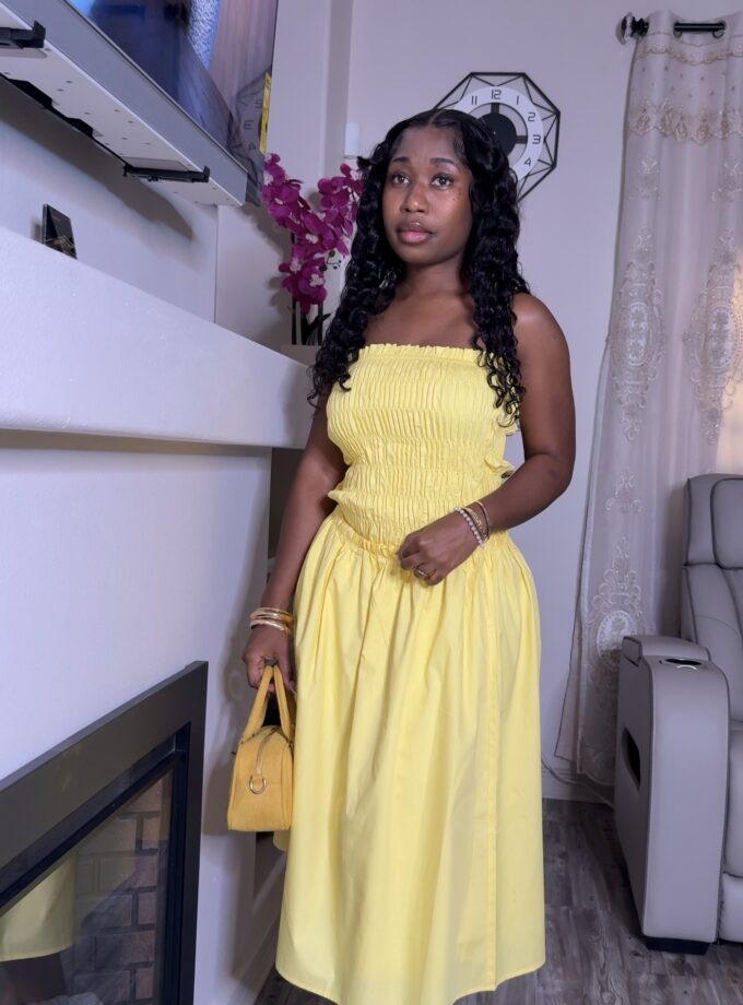 A1055 Strapless Smocked Maxi Dress (Butter Yellow)